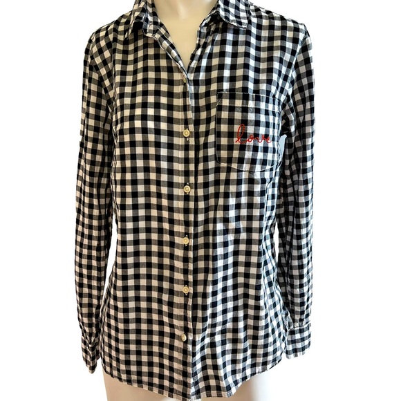 Old Navy "Love" on The Pocket Checked Button Down Blouse Size Small - Picture 2 of 7